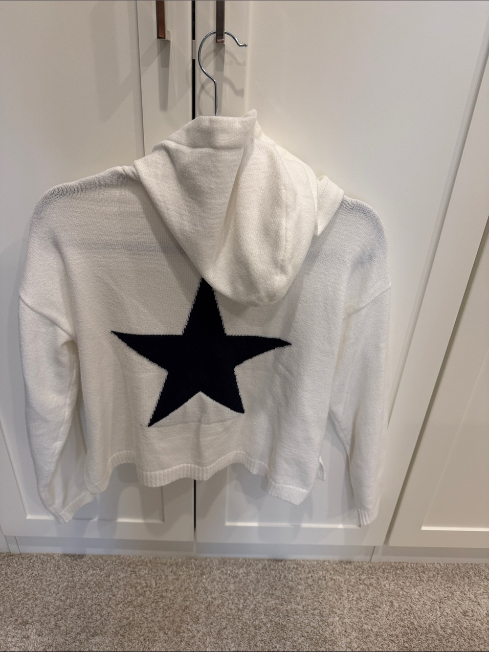 Six/Fifty size XS lightweight sweater with hoodie and star on back in navy.